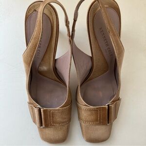Kenneth Cole New York "Work W/Me" Tan Leather Slingback Heels Buckle Detail 7.5M